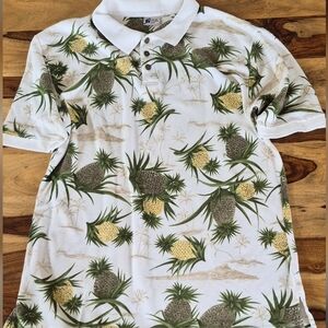 Cherokee Waikiki Wear Textured, Pineapple, Palm Tree print, Polo Shirt